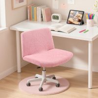 Criss Cross Chair Cover, Waterproof, Stretchable, Solid Jacquard, Suited for Armless/Office/Desk/Mid Back Wide Seat/Computer/Task/Vanity/Accent Chair (Leaves -Shaped Jacquard, Pink) - Image 3