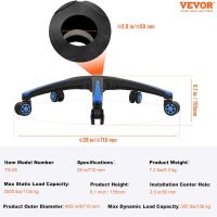 VEVOR Office Chair Base Replacement, 28", 2500 lbs Static Load, Heavy Duty Universal Computer Desk Chair Stool Base Part with 5 Casters and Reinforced Legs, Desk Chair Base Replacement, Black + Blue - Image 8