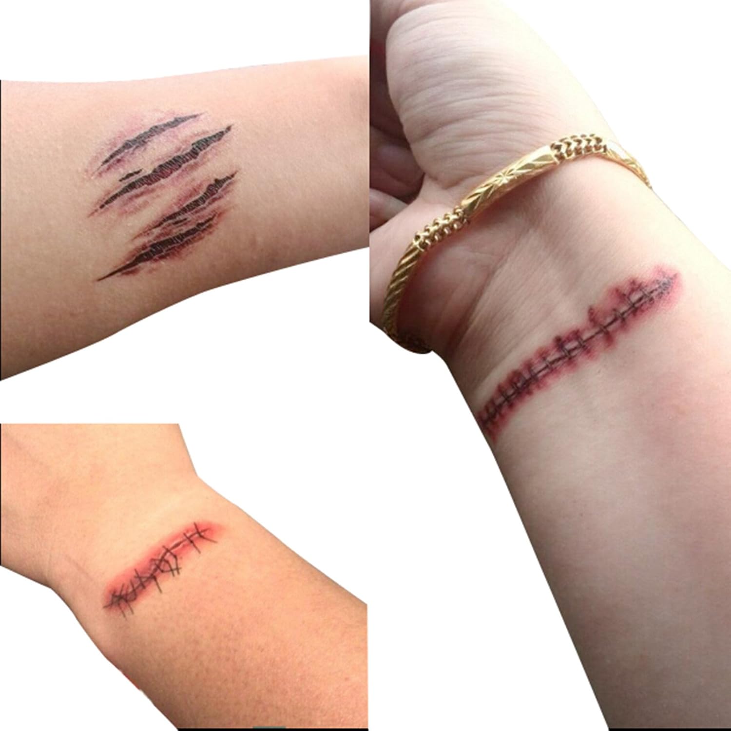 20 Sheets Halloween Body Face Scar Realistic Temporary Tattoos Stickers Horror Realistic Waterproof Fake Bloody Wound Stitch Stickers Makeup for Halloween Party Cosplay - Image 3