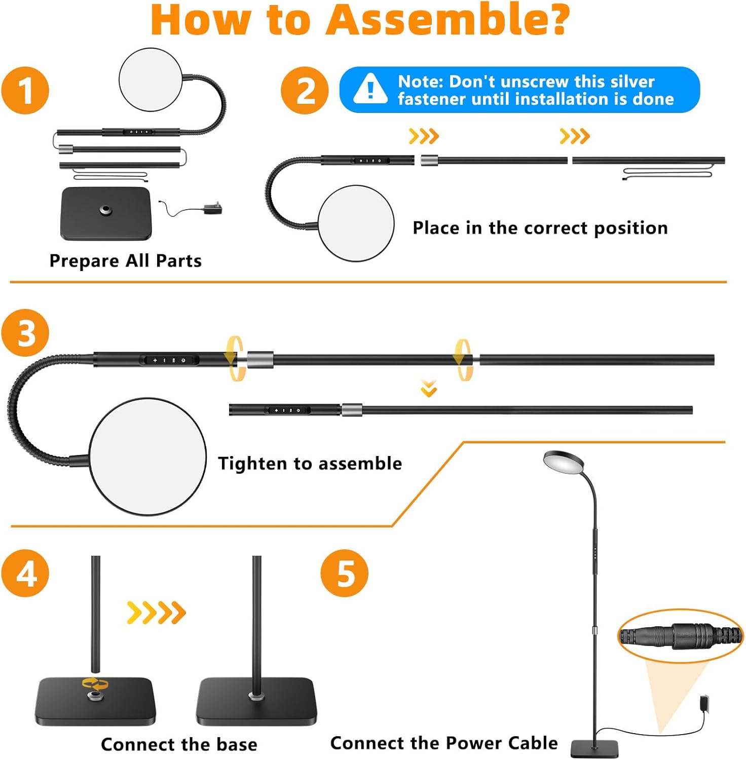 Floor Lamp, Adjustable Height Floor Lamps for Living Room Bedroom, 120 LED Super Bright Standing Lamp Remote & Touch Control Dimmable Gooseneck Tall Stand Reading Lamp for Office Craft, Black - Image 8