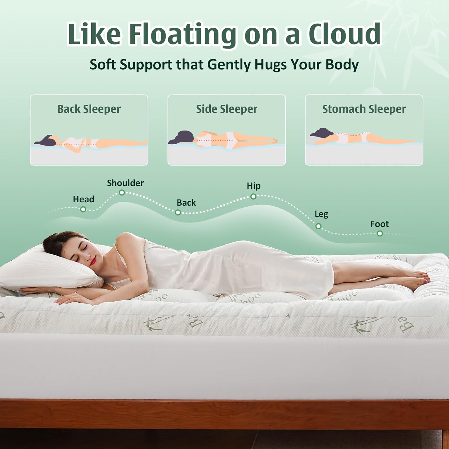 DOWNCOOL 3 Inch Memory Foam Mattress Topper Queen – Cooling Pillow Top Mattress Topper for Back Pain Relief, with Bamboo Viscose Air Layer, 1700 GSM Fill, Deep Pocket Fits 8–21 Inch - Image 4