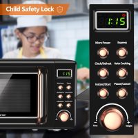COSTWAY Retro Countertop Microwave Oven, 0.7Cu.ft, 700-Watt, High Energy Efficiency, 5 Micro Power, Delayed Start Function, with Glass Turntable & Viewing Window, LED Display, Child Lock (Gold) - Image 8