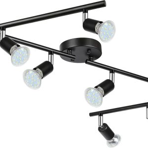 Unicozin LED 8 Light Track Lighting Kit, Black 8 Way Ceiling Spot Lighting, Flexibly Rotatable Head, Track Light Included 8 x LED GU10 Bulb (4W, Daylight White 5000K, 400LM)