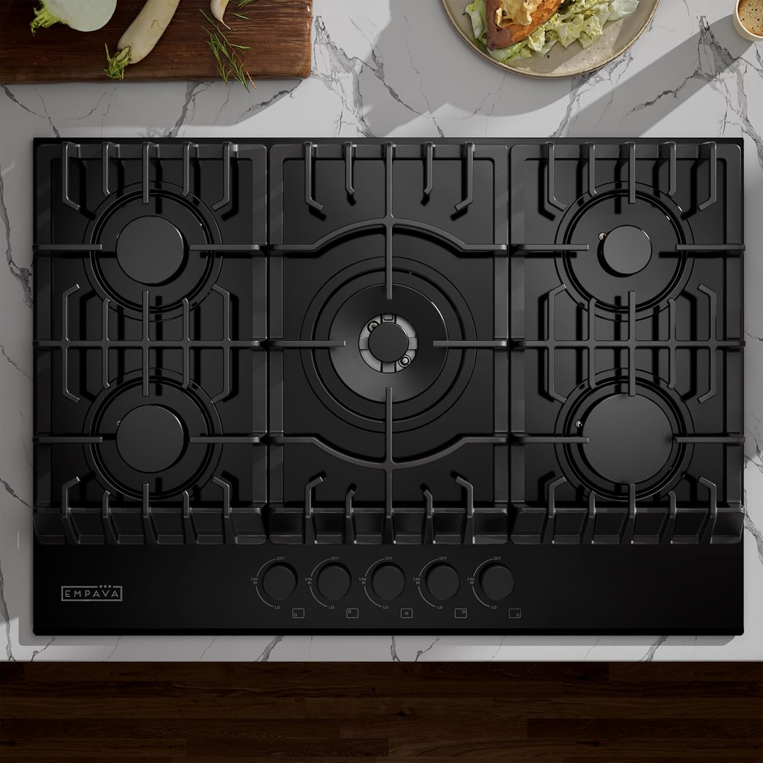 Empava 30 in. Gas Stove Cooktop 5 Italy Sabaf Sealed Burners NG/LPG Convertible in Black Tempered Glass, 30 Inch - Image 2