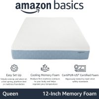 Amazon Basics Memory Foam Mattress, Medium Firm, Cooling Gel, Queen Size Mattress, CertiPUR-US® Certified Foam, 80 x 60 x 12 inches, White/Gray - Image 2