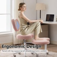 Cross Legged Office Chair with Wheels–360°Swivel Meditation Chair, Adjustable Height Yoga Office Chair for Adults, Ergonomic Kneeling Chair with Back Support for ADHD, Teddy Fabric, Pink - Image 5