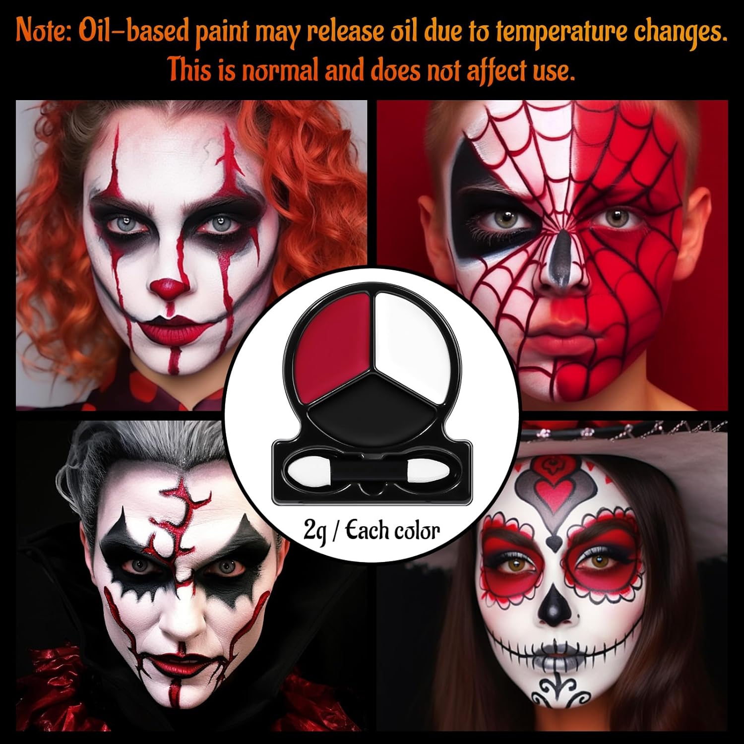 Black White Red Face Body Paint with Applicator, Oil Based Face Painting Kit for Halloween Clown, Vampire, Devil Makeup, Cosplay, Costume, Dress Up, SFX Special Effect, Theme Parties - Image 5