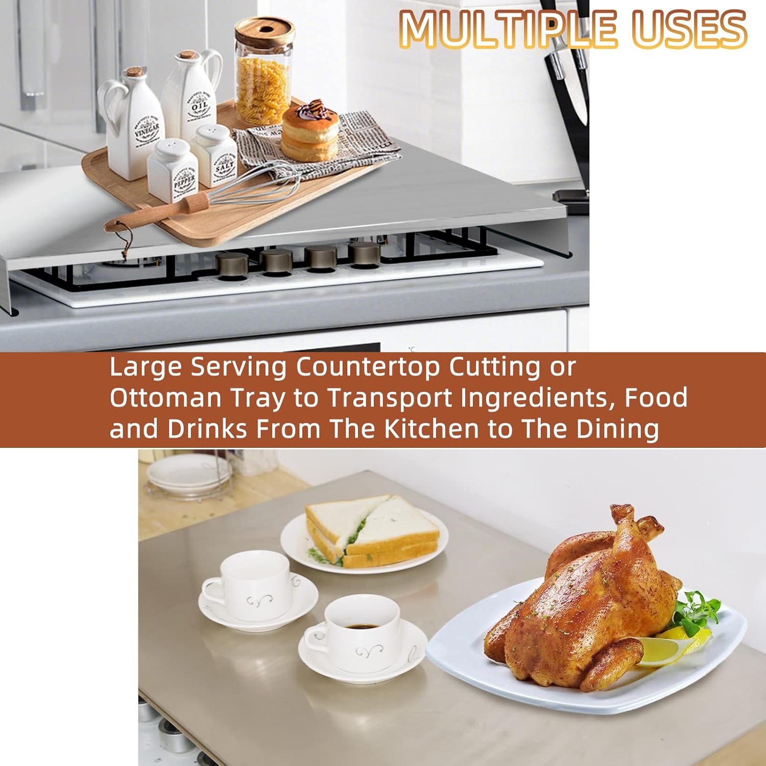 Stainless Steel Gas Stove Top Cover, Noodle Board Cooktop Cover, Kitchen Organizer for Gas and Electric Stove Range Expanding Kitchen Space, Large Size 36"x 23.6"x3", Sliver - Image 5