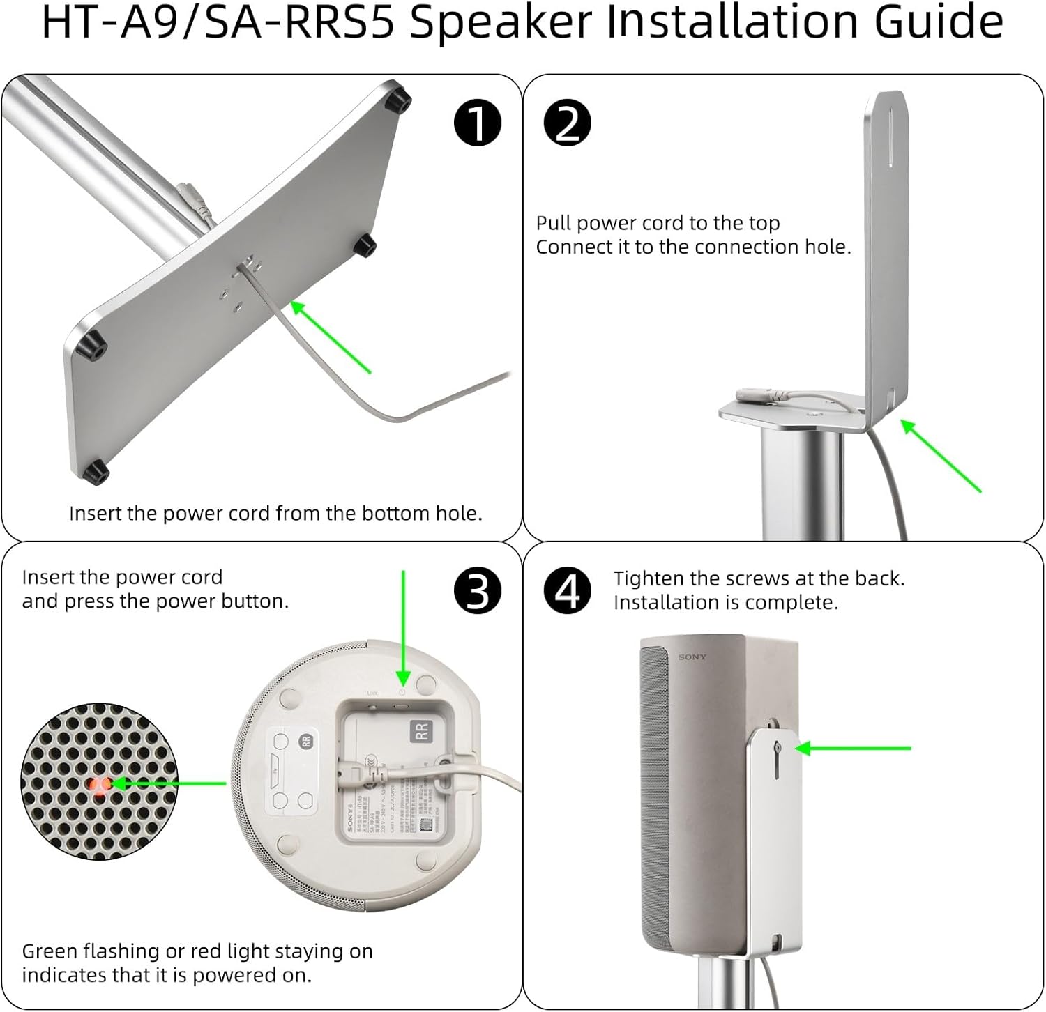 Speaker Stand Pair for Sony BRAVIA Home Theater Surround Sound System HT-A9M2/HT-A9/SA-RS5, Aluminum Alloy Floor Stand Bracket for Sony HT-A9M2/HT-A9/SA-RS5 Speaker - Image 9