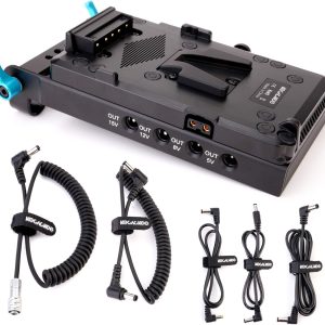 V-Mount Lock Battery Plate Power Supply Splitter Adapter with 15mm Rod Clamp + BMPCC 4K and 6K Locking DC Cable for Blackmagic Pocket Cinema Camera 4K/6K.