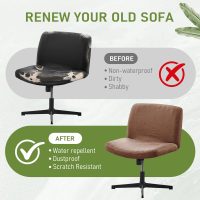 FUANGUI Criss Cross Chair Cover, Faux Leather Looking Stretch Mid Back Wide Armless Accent Chair Slipcover, Exquisite Vanity Chair Cover for Dorm Home Desk Office Chair - Camel - Image 4