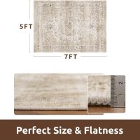 AMOAMI-Area Rug 5X7 Rugs for Living Room-Vintage Soft Beige Rugs for Bedroom-Non Slip Carpet-Machine Washable Rug for Dining Room Living Room Bedroom Office Under Table-Beige - Image 2
