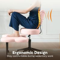 Ergonomic Cross Legged Chair, 360° Swivel Meditation Chair with Wheels, Height Adjustable Seat for ADHD, Strong Lumbar Support, Chic Home Office Furniture, Teddy Fabric, Pink - Image 4