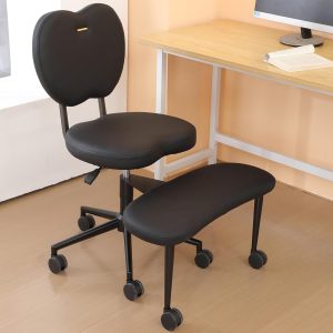 Cross Legged Office Chair with Wheels – Meditation Chair for Adults with Ergonomic Back Support – Adjustable Height ADHD Desk Chair for Criss Cross Sitting, Yoga, and Kneeling Postures (Black-A)