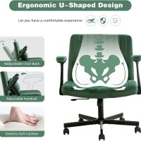Criss Cross Legged Office Chair with Flip-UP Arms and Wheels,Wide Office Chair with Pillow, Modern Cross-Leg Chair for Home Office, Apartment, Vanity, Ergonomic (Green) - Image 7
