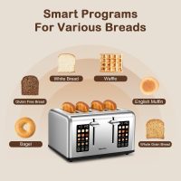 Mecity 4 Slice Toaster with Touch Screen Control, 4 Wide Slots, Stainless Steel Smart Bread Toaster for Bagels, Muffins, Waffles, Dual Control Panel, Timer, Defrost, Reheat, 120V 1650W - Image 3