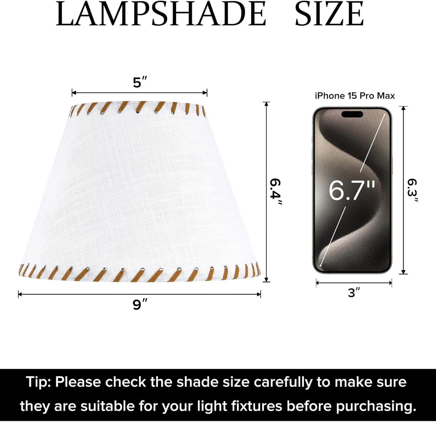 GO&SO 1 Pack White Linen Lampshades Natural Fabric Small Lamp Shades, 5"x9"x6.4" (Spider) with Stitched Brown Trim - Modern Rustic Bell Lamp Shades for Table Lamps, Wall Lamps, Bedroom, Living Room - Image 3