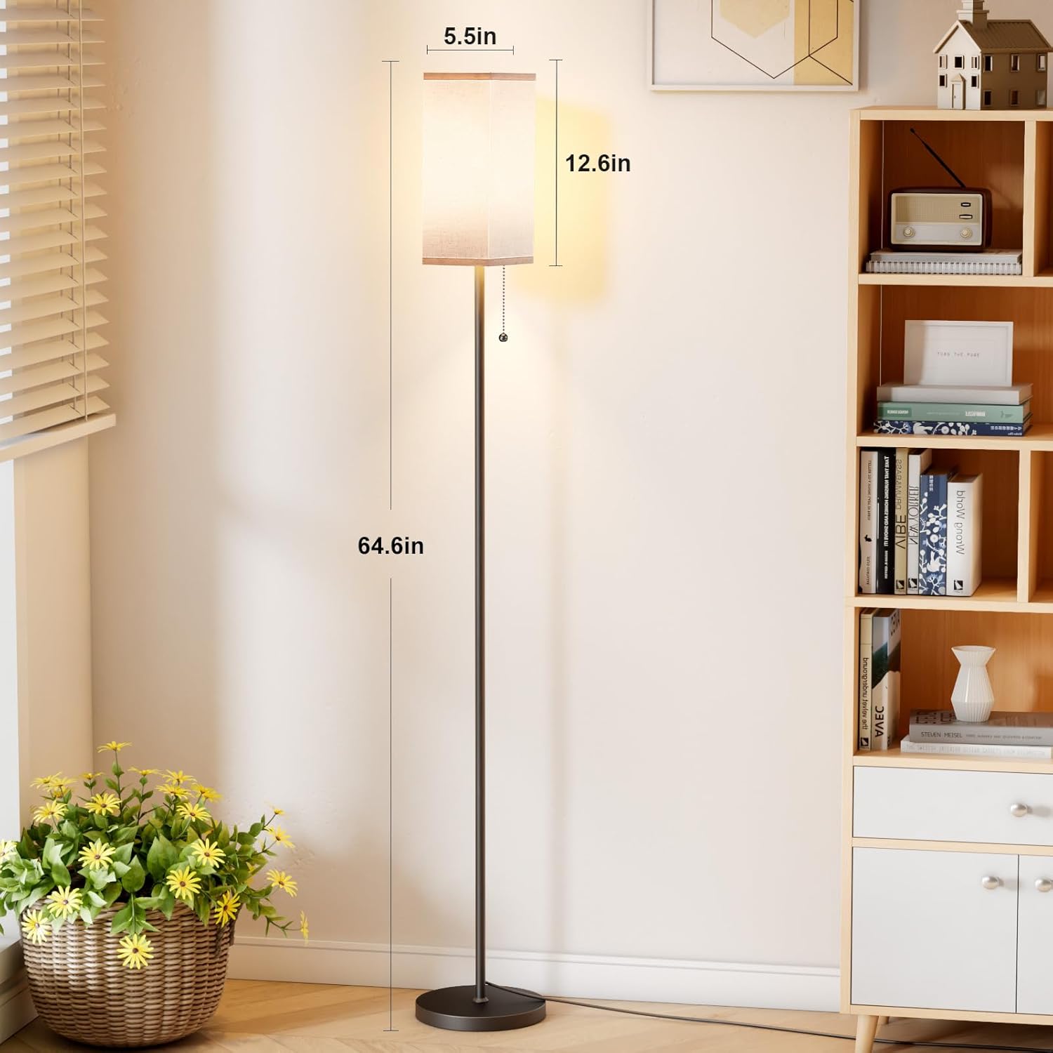 Floor Lamps for Living Room, Modern Standing Lamp with Pull Chain Switch, 3 Color Temperature Black Pole Lamp with Lampshade, 9W LED Bulb Tall Lamps for Bedroom Office Kid Room - Image 7