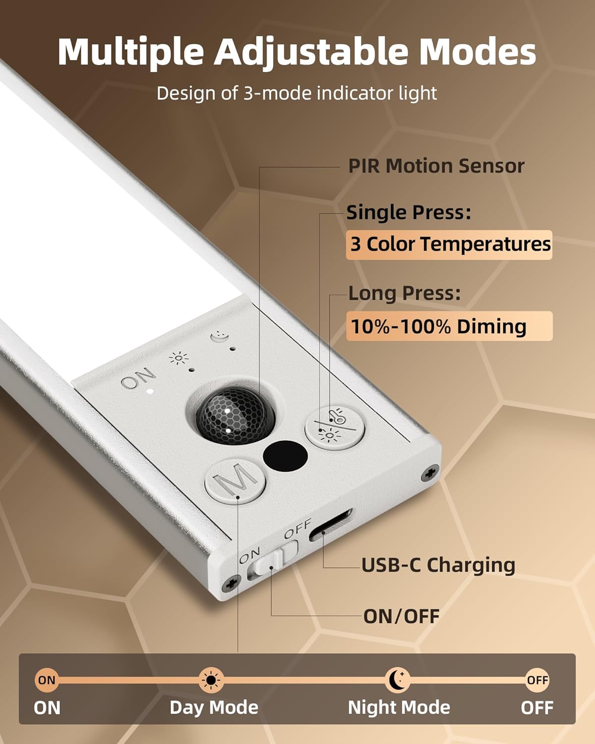 EZVALO 4-Pack Under Cabinet Lights, 2300mAh Rechargeable Motion Sensor Light Indoor, Wireless Closet Lights Battery Operated, with 3 Color Temps, Dimmable, Magnetic, for Kitchen, Stair, Pantry(8inch) - Image 8