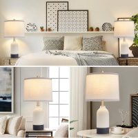 Luvkczc Modern Ceramic Lamps for Bedrooms Set of 2, 3-Color Temperature Table Lamp Bedside Nightstand Desk Reading Lamp with Fabric Drum Shade for Bedroom, Living Room, 2 Bulbs Included (21.4") - Image 6