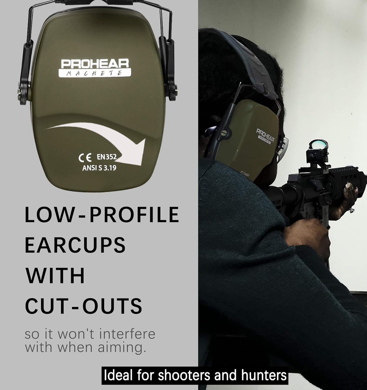 PROHEAR 016 Shooting Ear Protection Earmuffs 2 Pack, NRR 26dB for Gun Range, Hunting -Black and Green - Image 3