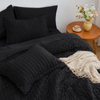 Love's cabin Seersucker Black Queen Comforter Set 7 Pieces, All Season Lightweight Bedding Set, Queen Bed in a Bag Comforter Set with Comforter, Flat Sheet, Fitted Sheet, Pillowcase and Pillow Sham - Image 4