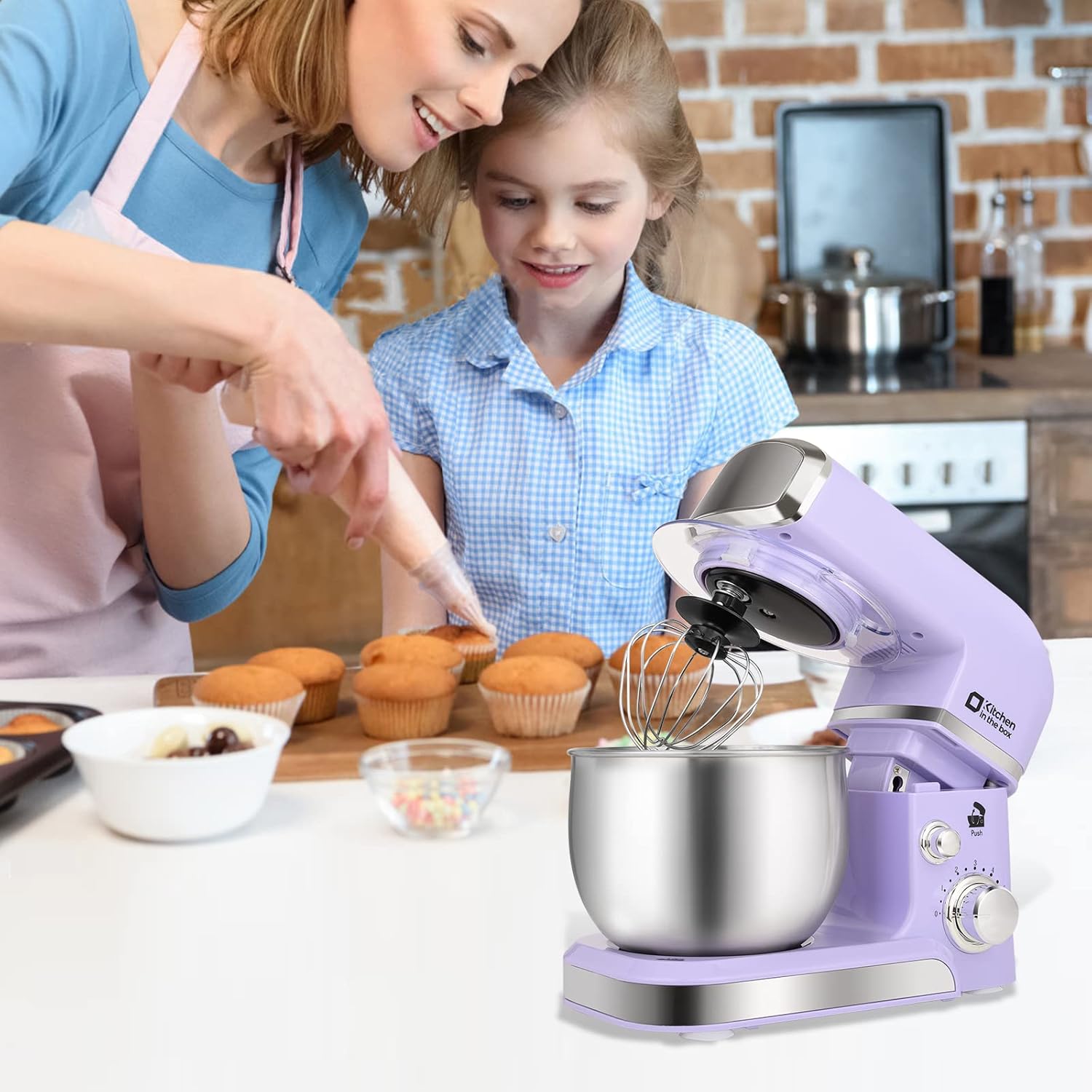 Stand Mixer, Kitchen in the box 3.2Qt Small Electric Food Mixer,6 Speeds Portable Lightweight Kitchen Mixer for Daily Use with Egg Whisk,Dough Hook,Flat Beater (Purple) - Image 6