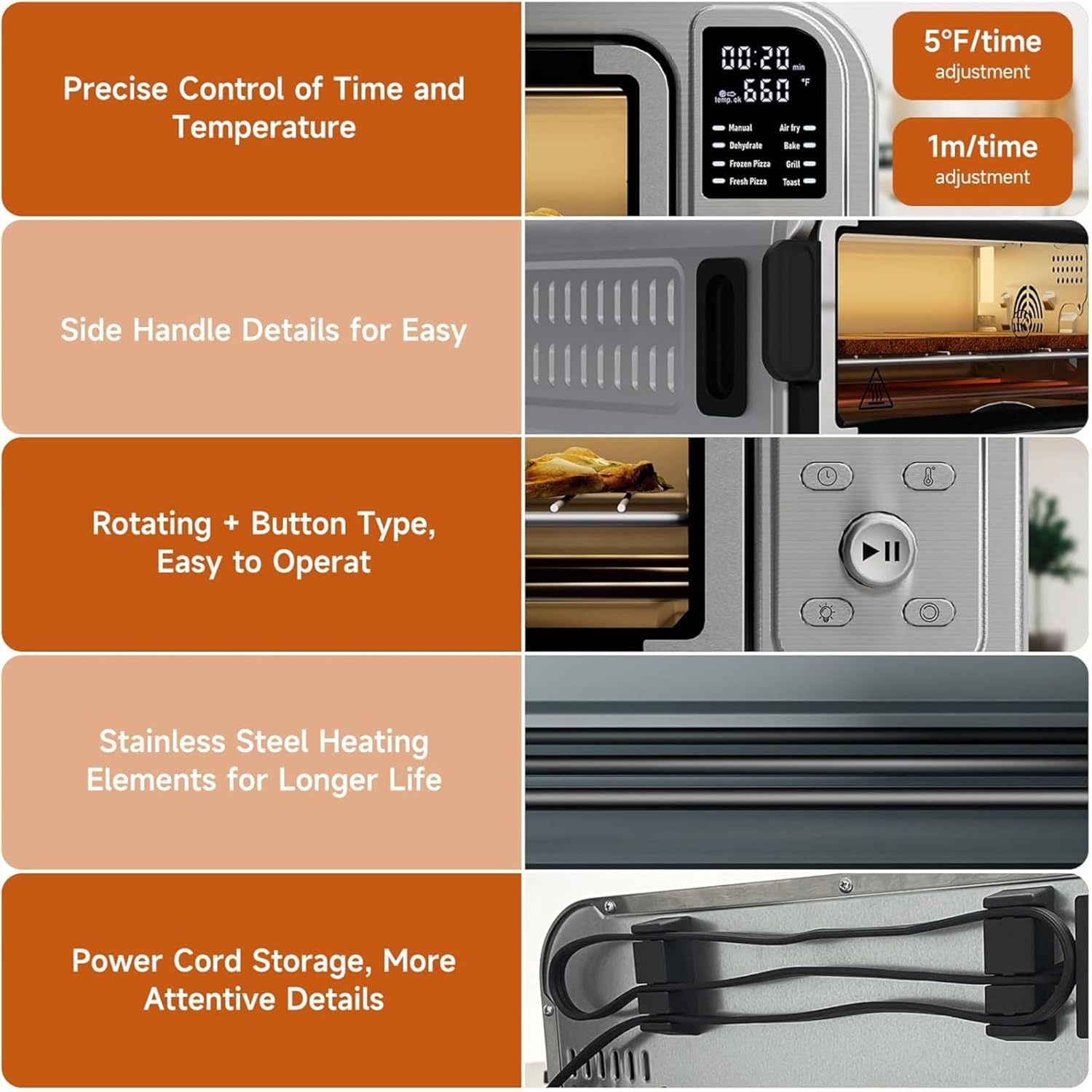Kitchen Elite 8 in 1 Digital Toaster Oven Air Fryer Combo with Touch Panel and 12 Inch Pizza Capacity, Stainless Steel, Silver - Image 6