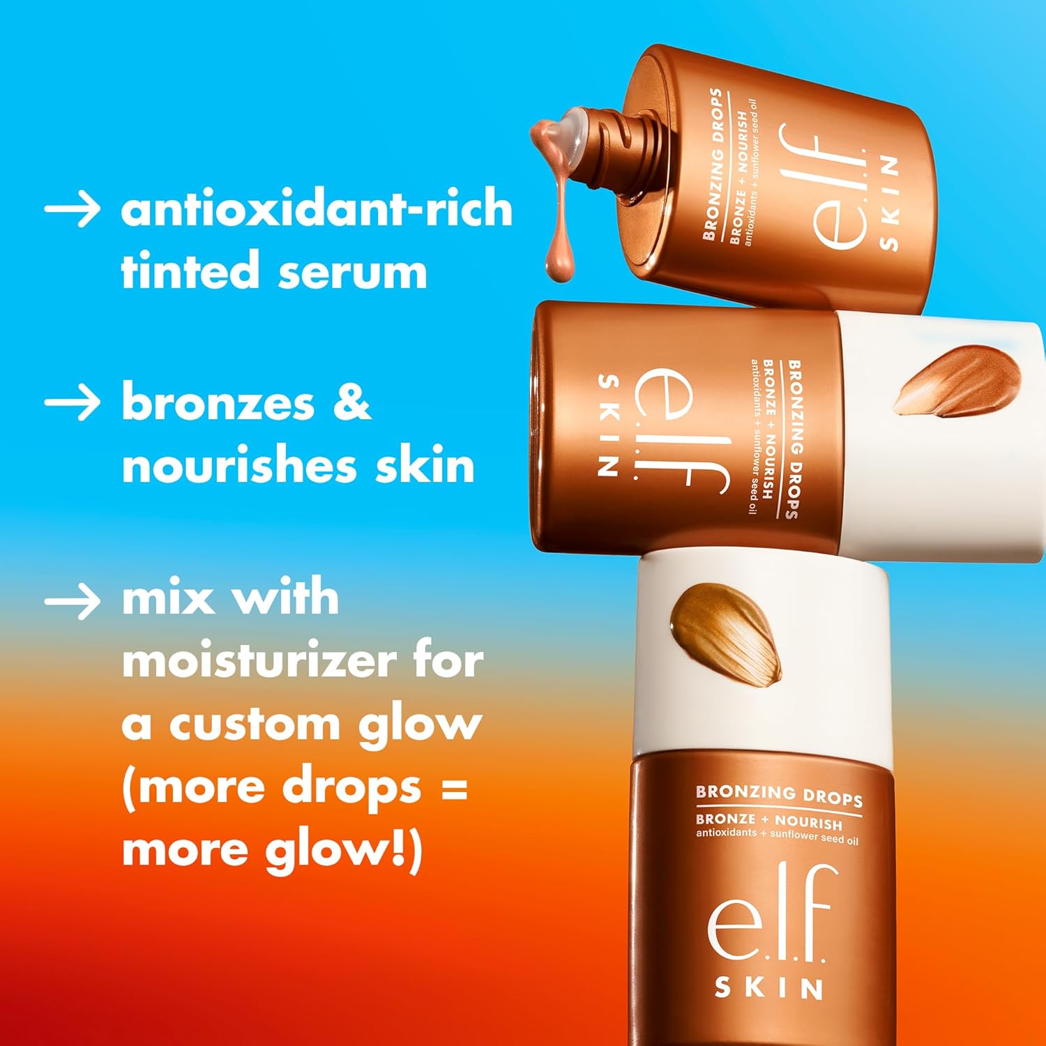e.l.f. SKIN Bronzing Drops, Liquid Bronzer For Face & Skin, Creates A Sun-Kissed Glow, Infused With Vitamin E, Vegan & Cruelty-Free, Pure Gold - Image 2