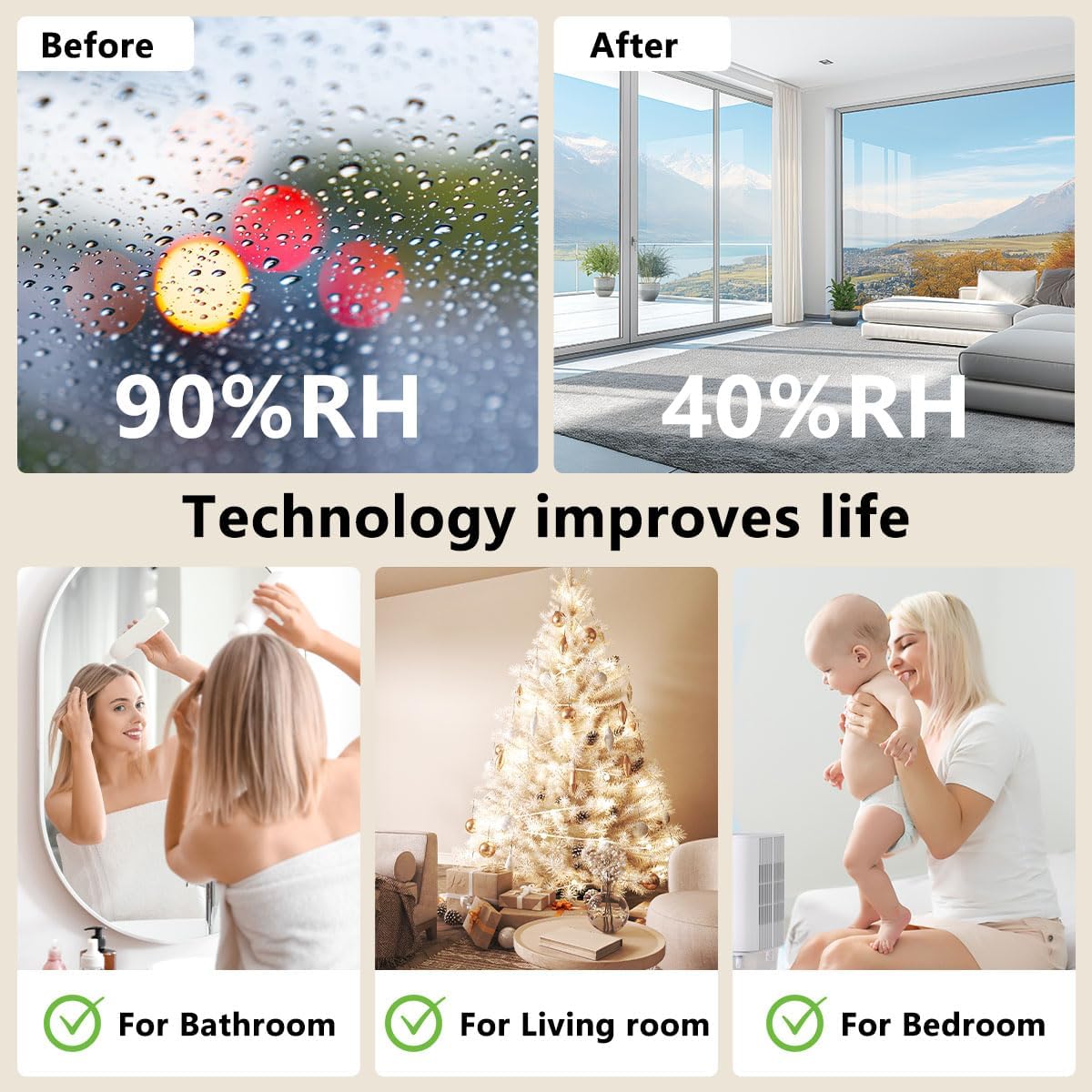 Dehumidifier 1800ML 63OZ Small Dehumidifier for Home 230 Ft² Safety Dehumidifiers Adjustable 10 Color Lights 5 Timers 3 Setting Modes Auto Shut Off Protection Low Noise For Bedroom Bathroom - Image 7