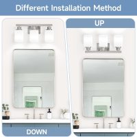 3-Light Bathroom Vanity Light,Brushed Nickel Vanity Lights with Square Frosted Glass,Modern Bathroom Wall Lights Fixtures Over Mirror,Wall Sconces Lighting for Bedroom Living Room,E26 - Image 4
