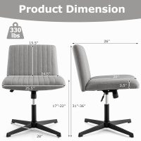 COSTWAY Criss Cross Legged Chair, Modern Armless Desk Chair w/Wide Seat & 120°Rocking, Height Adjustable Computer Task Chair No Wheels, Padded Swivel Vanity Chair for Home Office (Grey) - Image 3
