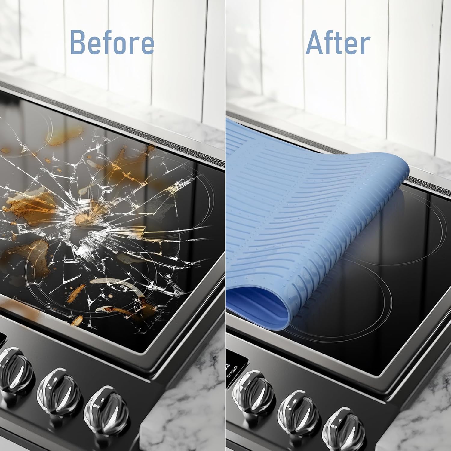 Stove Top Cover 28 x 20 Inches Silicone Stove Top Covers for Electric Stove Heat Resistant Stove Mat for Oven Glass Top Stove Kitchen Range Cooktop Stovetop Large Countertop Drying Mats Maze Blue - Image 4