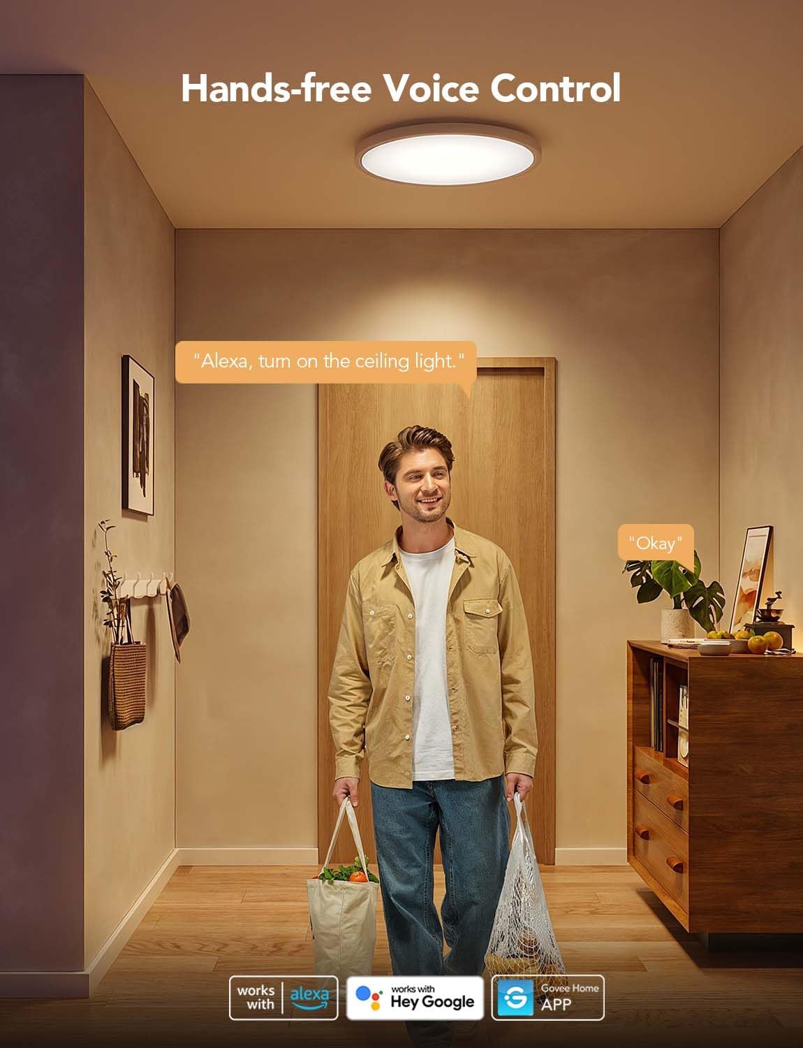 Govee Smart Ceiling Light, RGBIC LED Ceiling Light Fixture, 2400LM Flush Mount Light Fixture, DIY Colors, Works with Alexa, 2200K-6500K Ceiling Lights for Bedroom, Living Room, 12 Inch, 1 Pack - Image 4