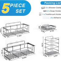 EUDELE 5-Pack Rustproof Stainless Steel Shower Caddy – No Drill Adhesive Bathroom Organizer with Large Capacity, Spacious Shower Shelves for Inside Shower, Kitchen & Home Decor Storage-XL Size - Image 7