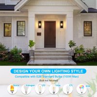 2-Pack Outdoor Wall Lanterns, Exterior Waterproof Wall Sconce with Glass Shades, Matte Black Porch Lights Wall Mounted, Anti-Rust E26 Modern Wall Lighting Fixtures for Patio Garage Entryway Front Door - Image 6