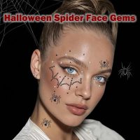 NOOEPC 3D Spider Web Face Gems, Halloween Makeup Face Jewels for Women, Hair Gems Clear Face Rhinestones, Halloween Makeup for Women Face Stickers Spider Costume - Image 3