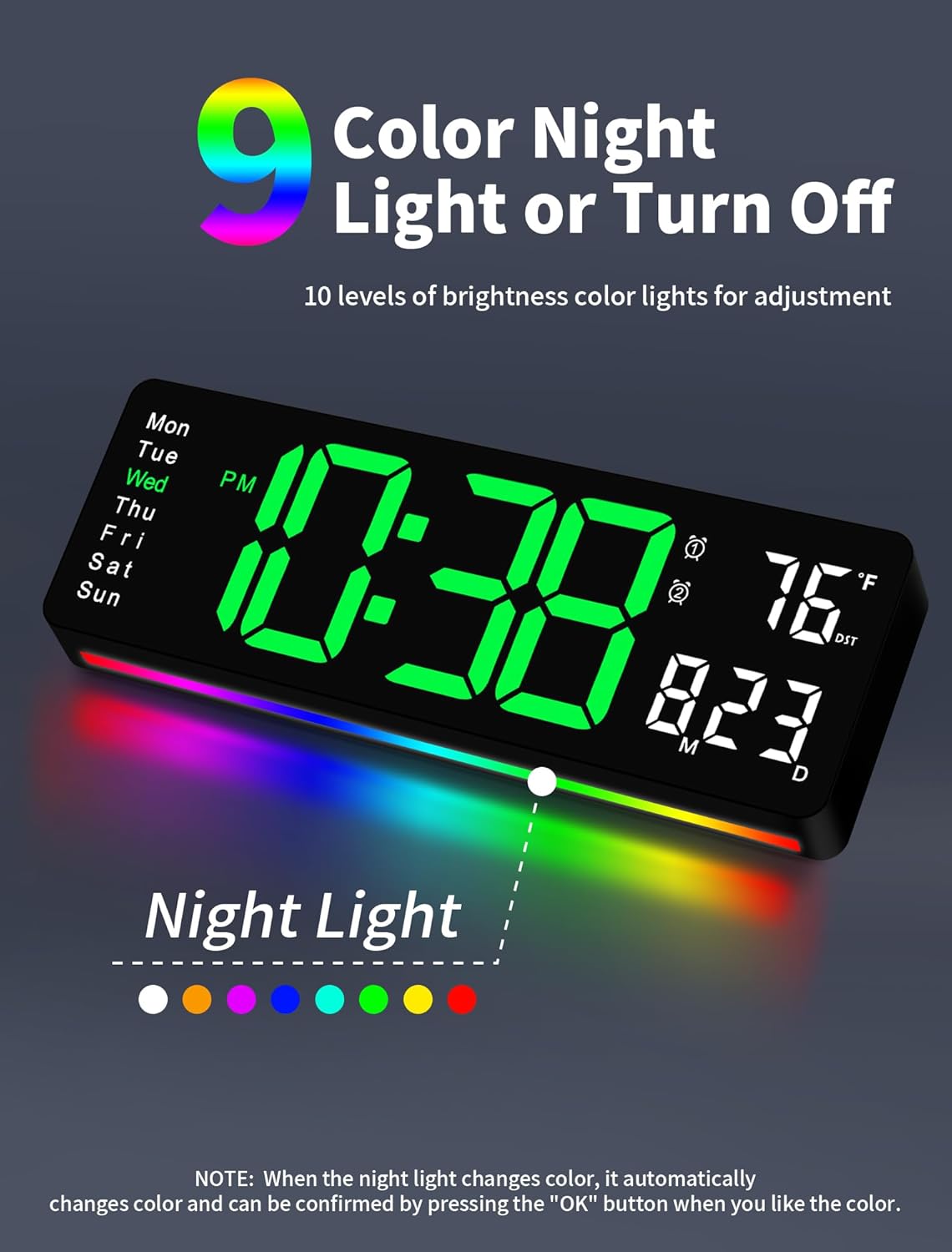 MASHI Digital Wall Clock, 16" Large Display Digital Clock with Remote Control, Auto-Dimming Wall Clock with Night Light, DST, Date Week,Temp for Living Room, Bedroom, Decor, Gift for Elderly - Image 3