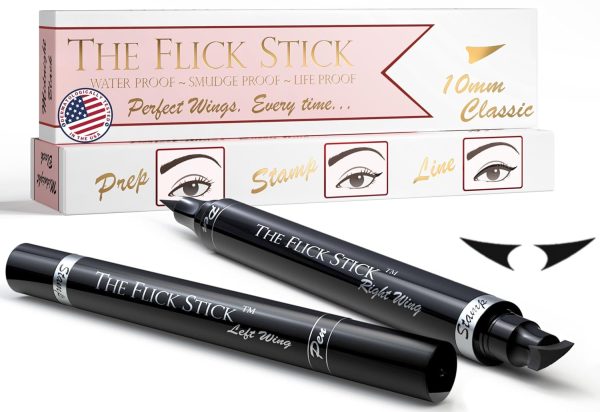 Winged Eyeliner Stamp, 2 x Black Liquid Eyeliner Pens, Easy Cat Eye Stencil Makeup Tool, SmudgeProof & Waterpoof Eye Liner, Wingliner (10mm Classic, Midnight Black)