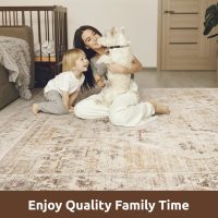AMOAMI-Area Rug 5X7 Rugs for Living Room-Vintage Soft Beige Rugs for Bedroom-Non Slip Carpet-Machine Washable Rug for Dining Room Living Room Bedroom Office Under Table-Beige - Image 8
