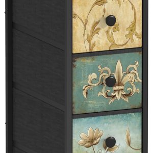 Tohomeor Narrow Storage Dresser Slim Dresser with Retro Flowers Fabric Drawers Vertical Skinny Cabinet for Small Spaces,Bathroom,Bedroom Closet Nightstand,Entryway Organizer (Retro Flower, 5 Drawers)