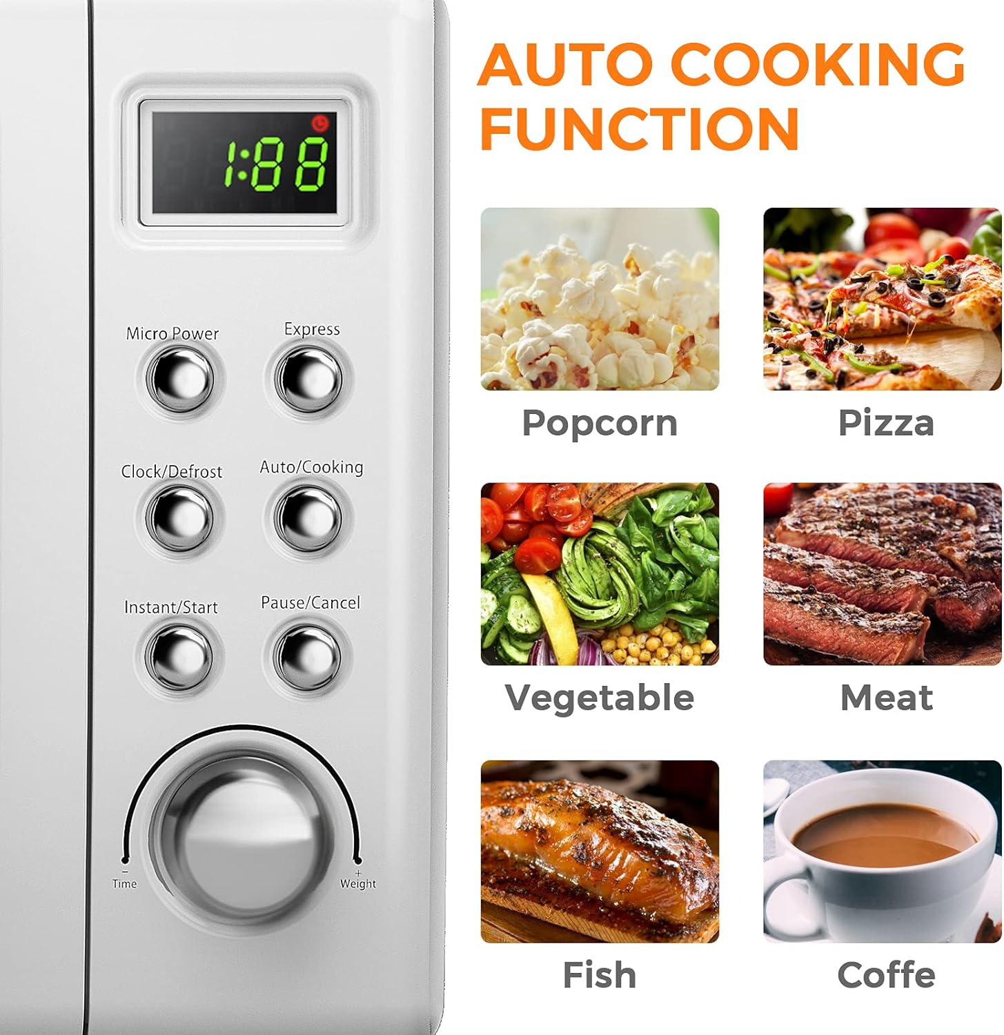 LDAILY 0.7Cu.ft Retro Small Microwave Oven, 700W Compact Countertop Microwave with 5 Power Levels, Auto Cooking Menus, Glass Turntable, Child Lock & Glass Turntable for Apartment, Dorm (White) - Image 3