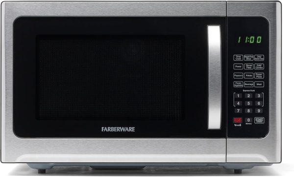 Farberware Countertop Microwave Oven 1.2 Cu. Ft. 1000 Watt with LED Lighting, Child Lock, Easy Clean Grey Interior, Stainless Steel