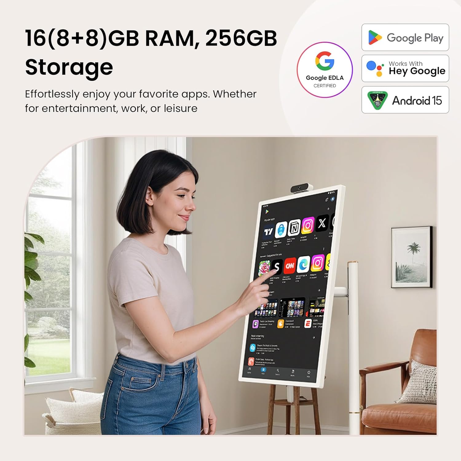 ApoloSign 32'' UHD 4K Smart Portable TV 2nd Gen, 16(8+8) GB RAM+256GB, Android 15, EDLA-Certified, Portable Touch Screen Monitor, Built-in 15000mAh Battery, Full Swivel Rotation, Voice Remote Control - Image 3