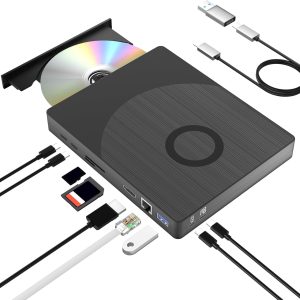 External Blu Ray Drive, 8 in 1 USB Blu-ray Drives External for Laptop, External DVD Player Support 100G Disc 3D, USB CD Drive with SD/TF Port HDMI and LAN Interface, CD Burner for Windows XP/7/8/10/11