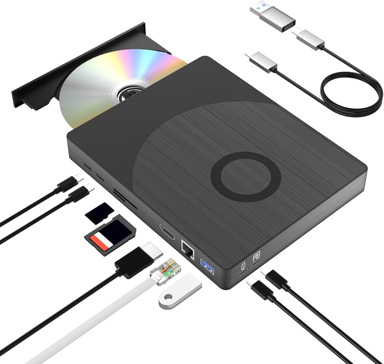 External Blu Ray Drive, 8 in 1 USB Blu-ray Drives External for Laptop, External DVD Player Support 100G Disc 3D, USB CD Drive with SD/TF Port HDMI and LAN Interface, CD Burner for Windows XP/7/8/10/11