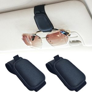 Yuoyar 2 Packs Magnetic Sunglass Holder for Car Visor - Universal Sunglasses Clip for Different Size Eyeglasses - Convenient Interior Car Accessories (Black)
