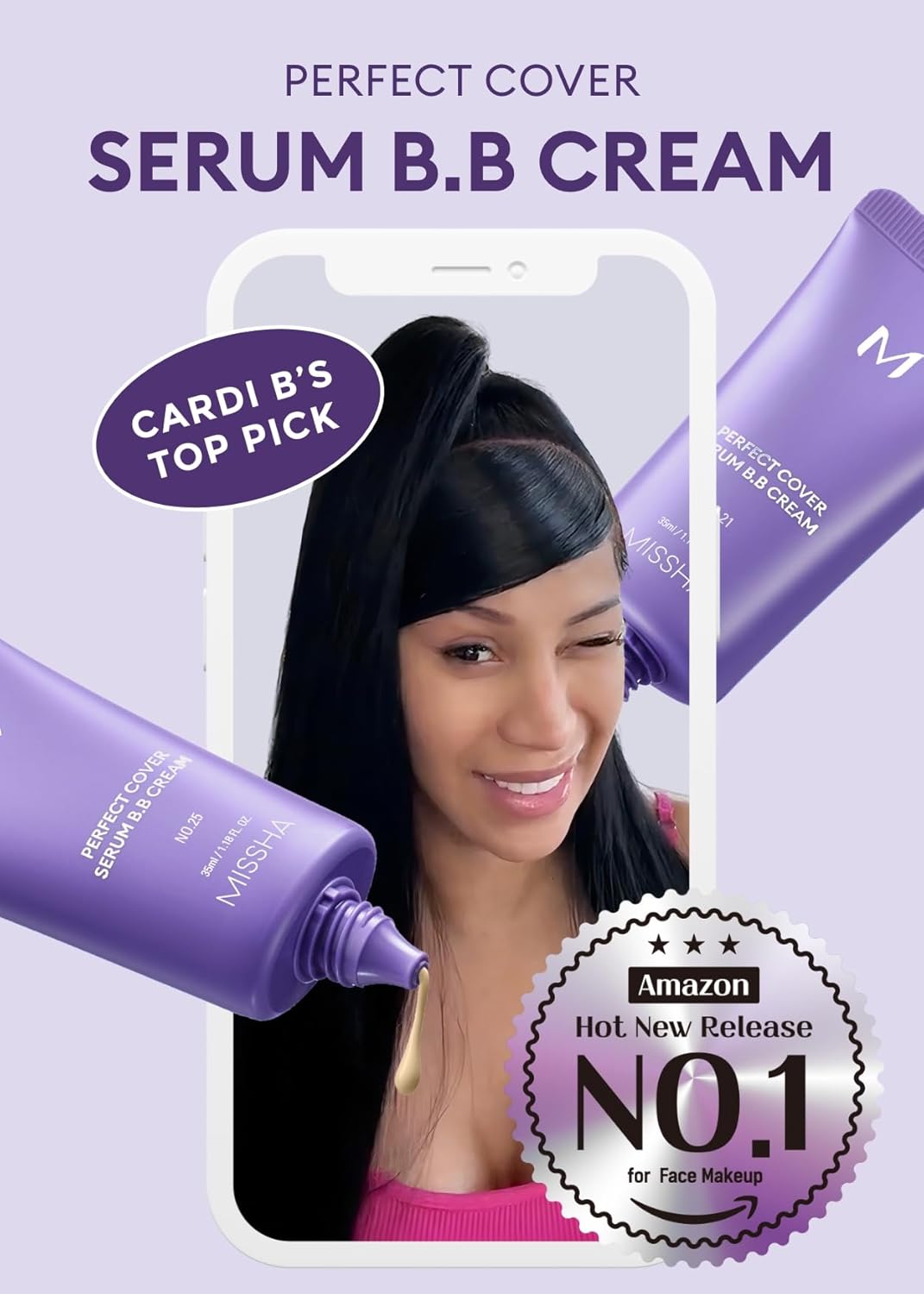 MISSHA M PERFECT COVER SERUM BB CREAM No.21 Light Beige - Light with Cool Undertone, BB Cream by Cardi B Pick, Skin Tint, Tinted Moisturizer, Skin Care Foundation Makeup, Korean Makeup,1.18 Fl oz - Image 2