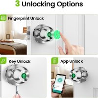 GHome Smart Fingerprint Door Lock, 3 in 1 Smart Fingerprint Door Knob with App Control & Key, Auto Lock, Biometric Door Knobs with Lock for Bedroom, Garage, Home & Office - Image 2
