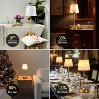 ONEWISH Cordless Lamp-Battery Operated Table lamp, 4000mAh Rechargeable, Stepless Dimmable, Small Touch Bedside Lamp with Fabric Shade, for Dining, Patio, Bathroom(Gold) - Image 6